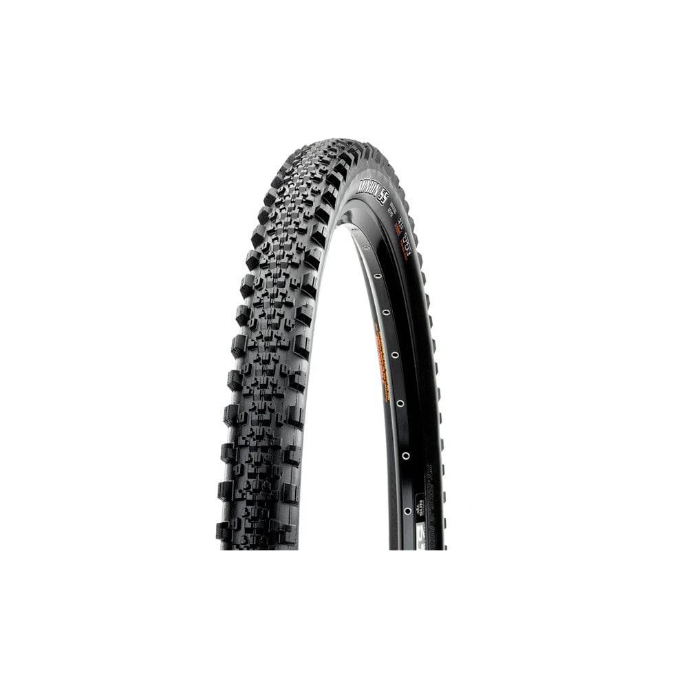 Maxxis Minion SS tubeless mountain bike tyre with EXO and Silkworm protection, showing knobby tread pattern and sidewall details.