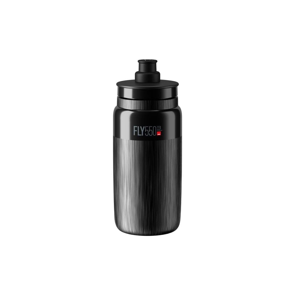Elite Fly Tex Smoke 550 ml racing bike bottle with enhanced grip and fast-open cap, designed for easy hydration during cycling.