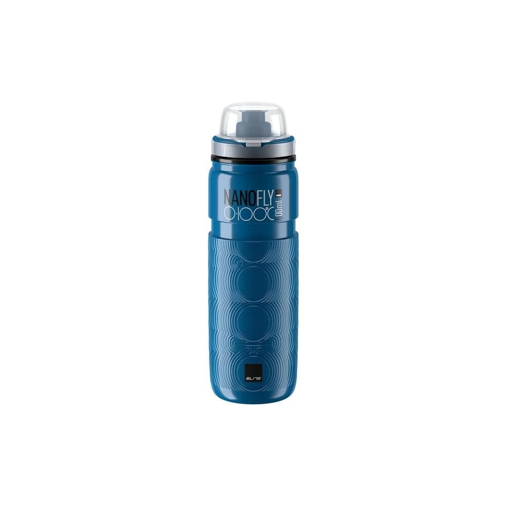 Elite Bottles Nano Fly 0-100 MTB cap thermal bottle with black lid and sleek design, showcasing its durable accessories for outdoor hydration.