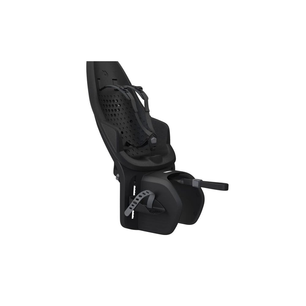 Thule Yepp 2 Maxi child bike seat rear rack mount accessory for bike safety and comfort, shown attached to a bicycle.