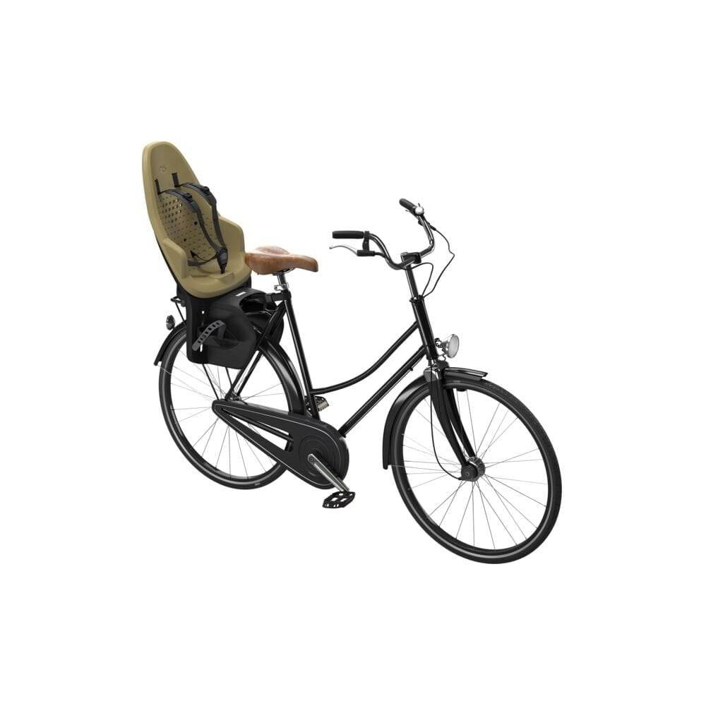 Thule Yepp 2 Maxi child bike seat rear rack mount accessory for bike safety and comfort, shown on a bicycle.