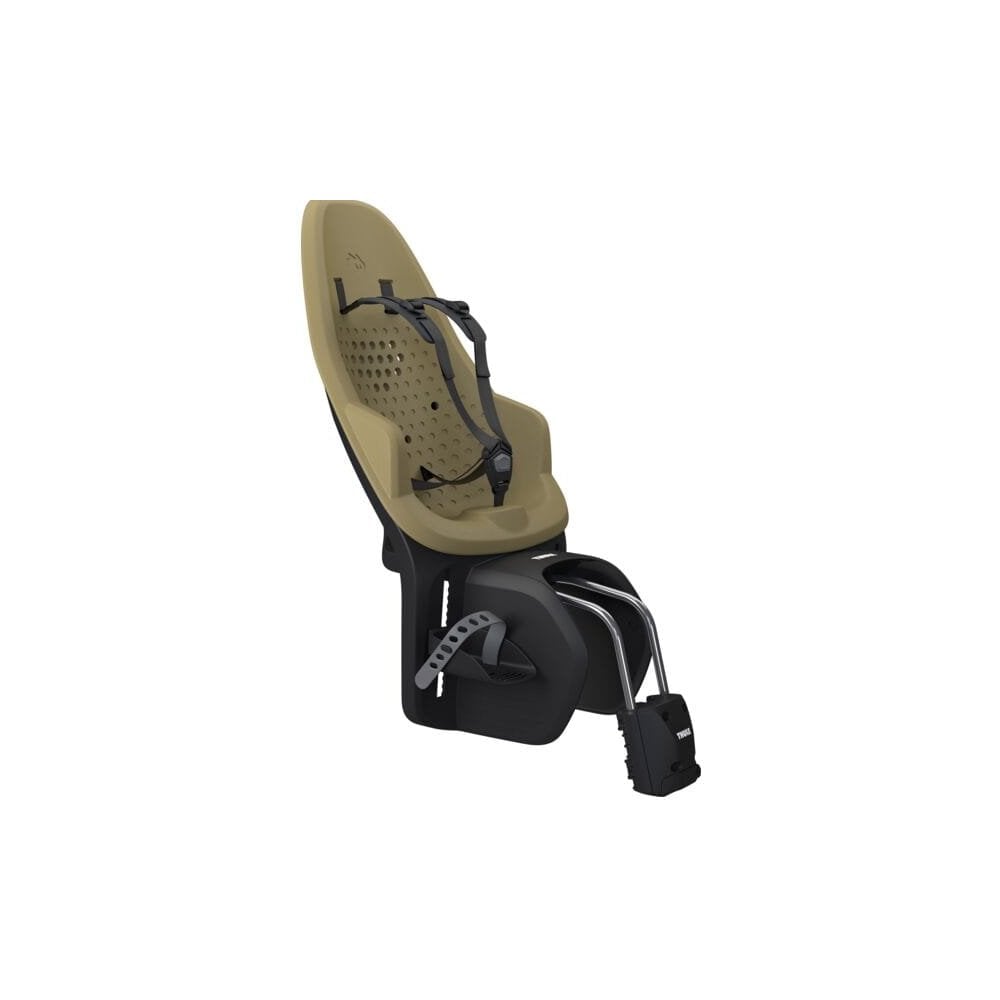 Thule Yepp 2 Maxi child seat rear mount with safety harness for bike, designed for secure kid riding accessories.