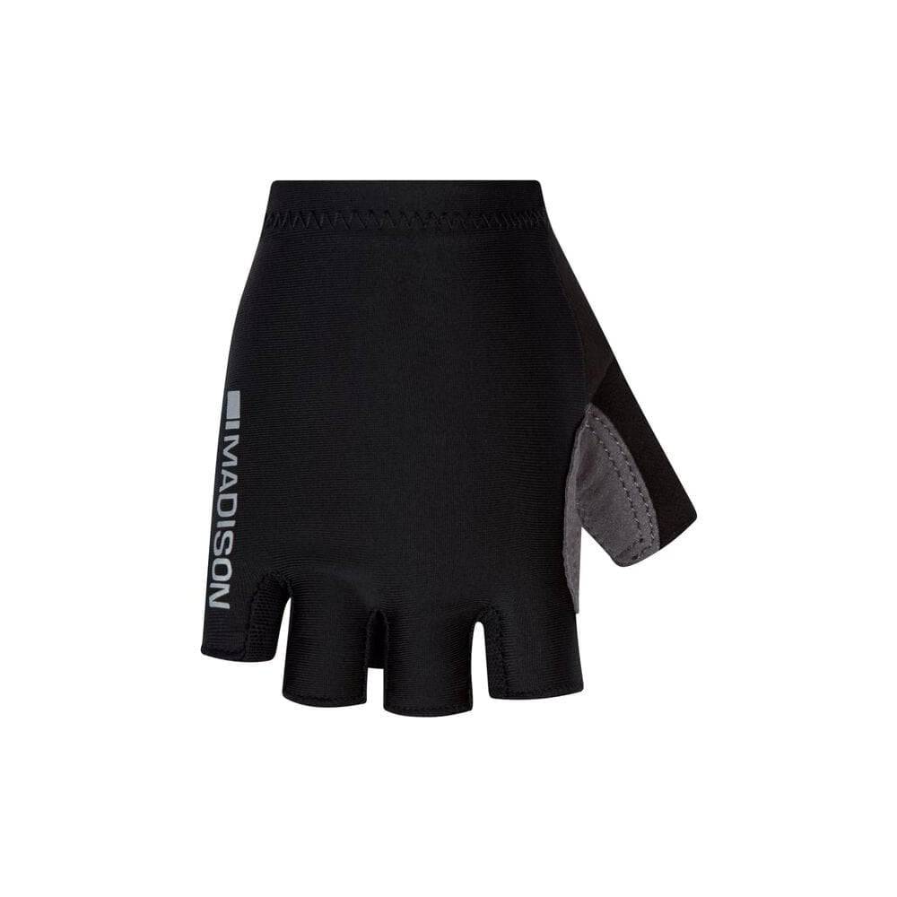 Madison youth cycling gloves with reflective prints, brow wipe, and padded palms for comfortable biking protection.