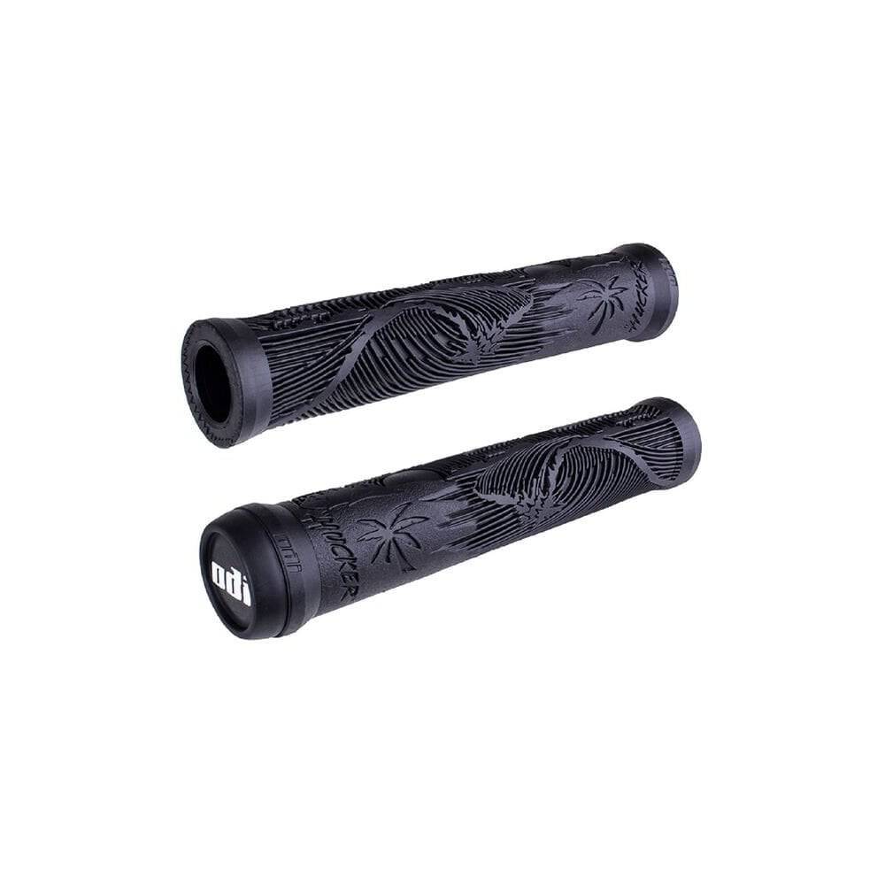 ODI Hucker BMX grips with California beach design, 160mm length, no flange, durable rubber handlebar grips for BMX bikes.