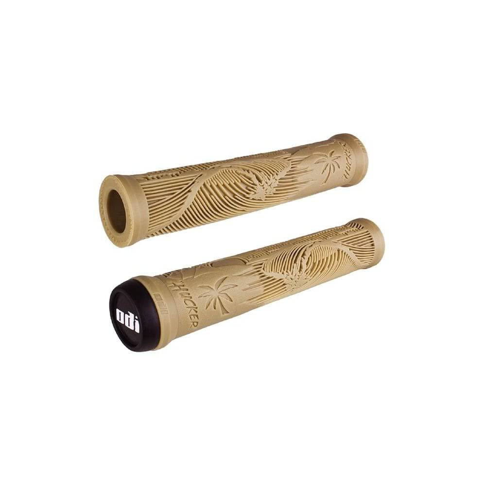 ODI Hucker BMX grips with California beach design, 160mm length, no flange, durable handlebar components for BMX biking.