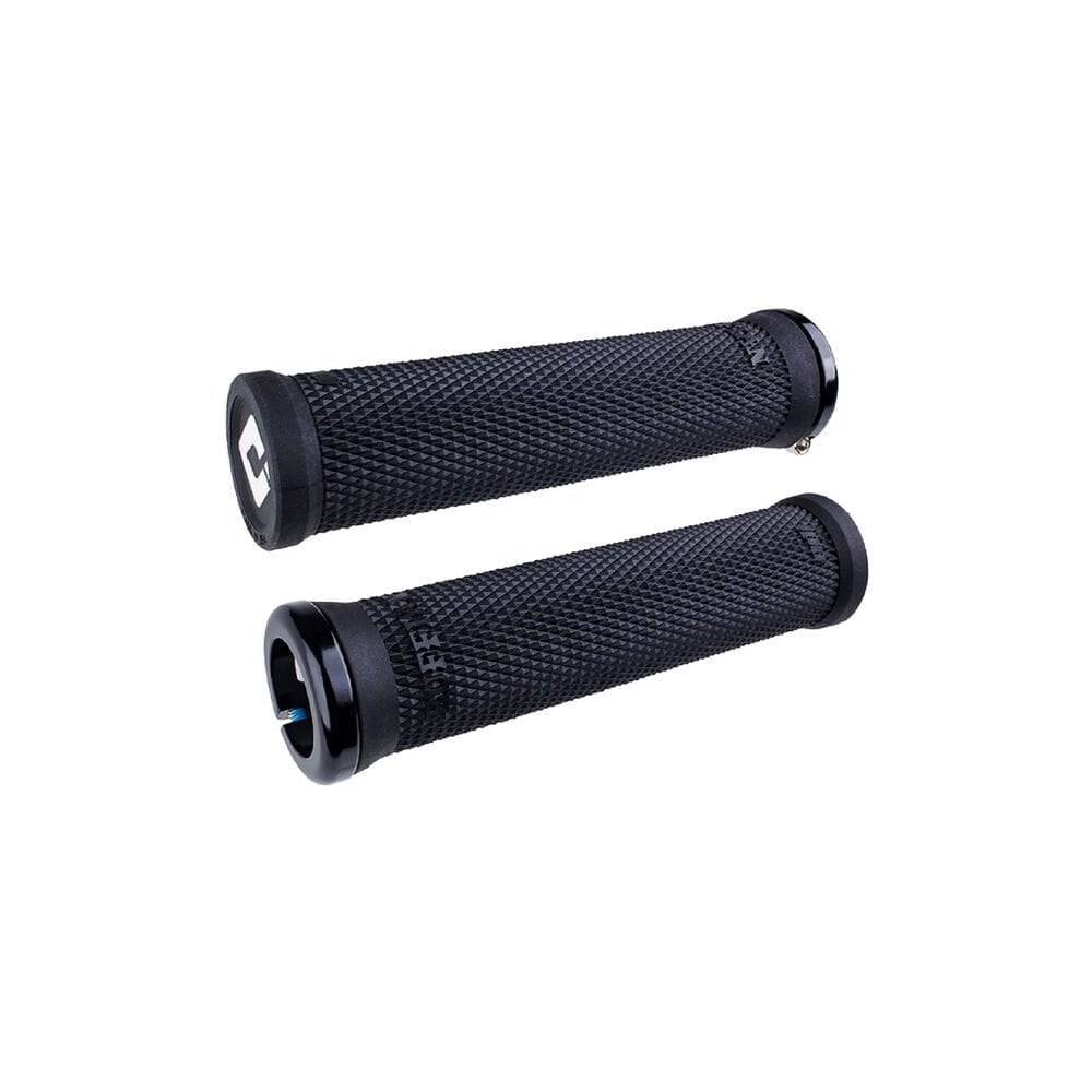 ODI Ruffian V2.1 MTB lock-on grips with single-clamp system, black rubber handles for mountain biking comfort and control