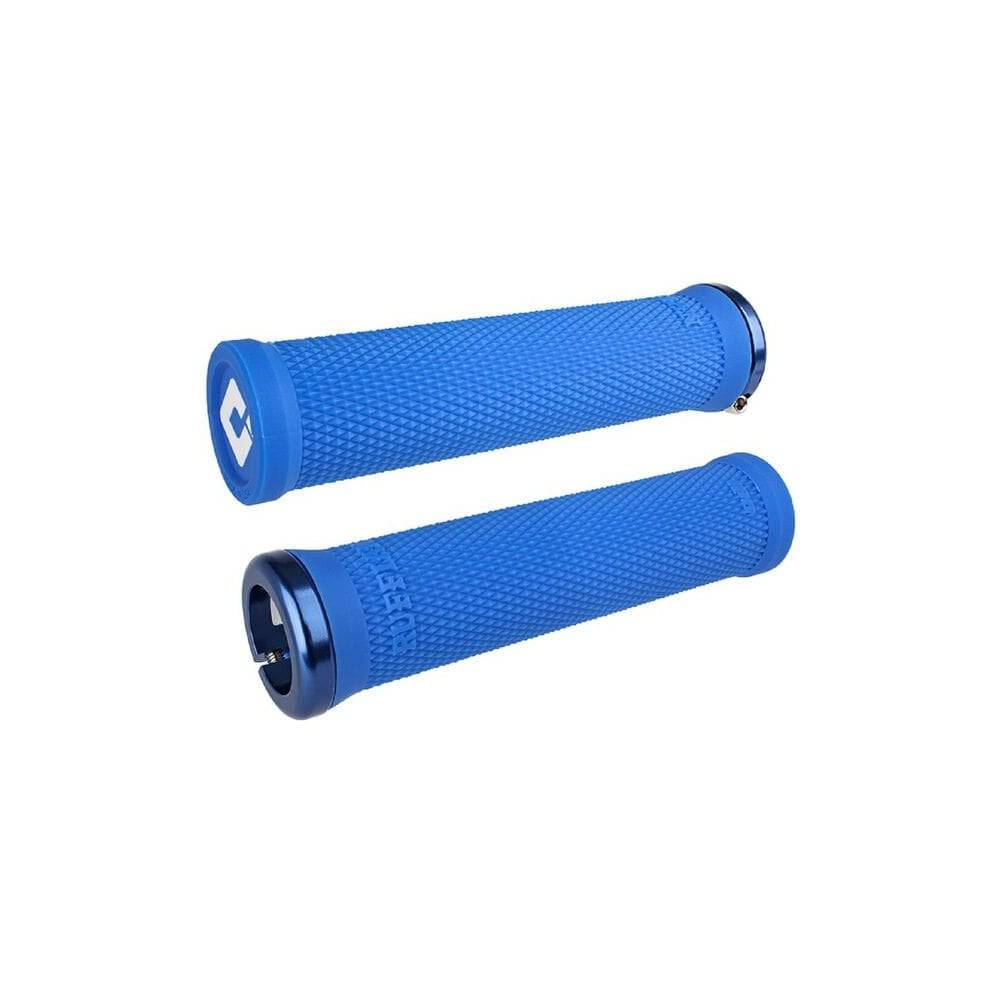 ODI Ruffian V2.1 MTB lock-on grips with single-clamp system on mountain bike handlebar, providing secure grip and control.