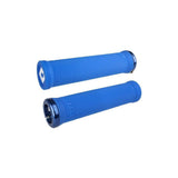 ODI Ruffian V2.1 MTB lock-on grips with single-clamp system on mountain bike handlebar, providing secure grip and control.