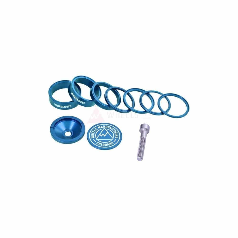 Wheels Manufacturing Pro StackRight headset spacer kit for bike components, featuring various metal spacers for headsets.
