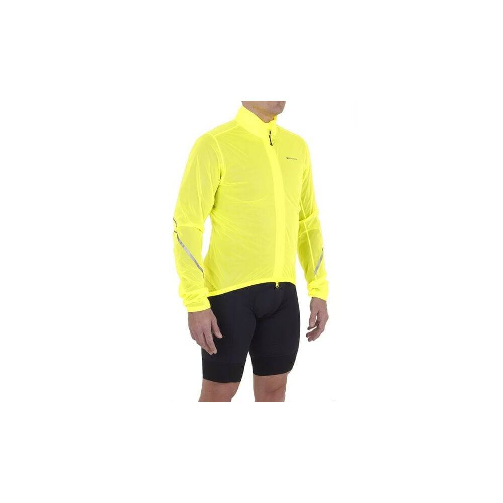 Madison Flux 2L waterproof jacket with reflective inserts, stretch fabric, and packable design for outdoor weather protection.