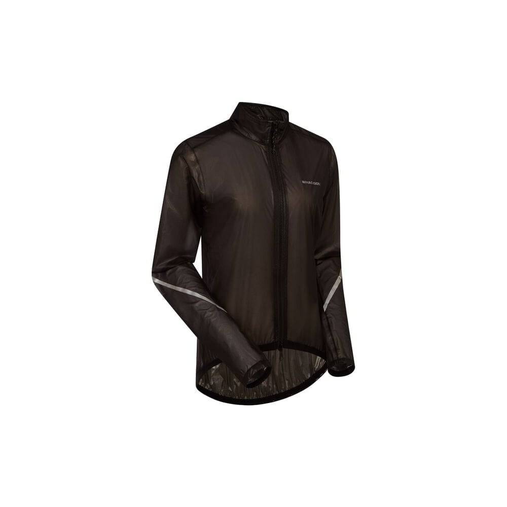 Madison Flux 2L ultra-packable waterproof women's jacket with breathable stretch fabric, shown in a compact, foldable design.