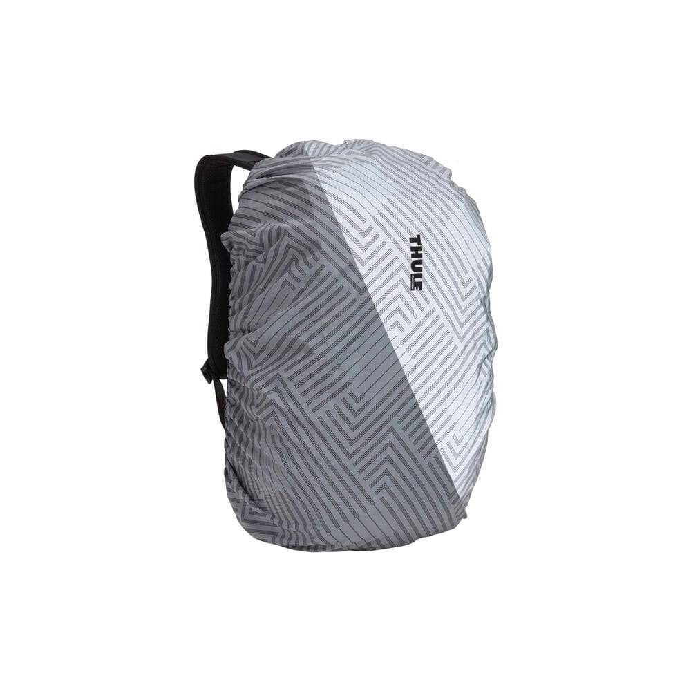 Thule Paramount Commuter Backpack with waterproof design, organized storage, reflective rain cover, 27L capacity, accessories.