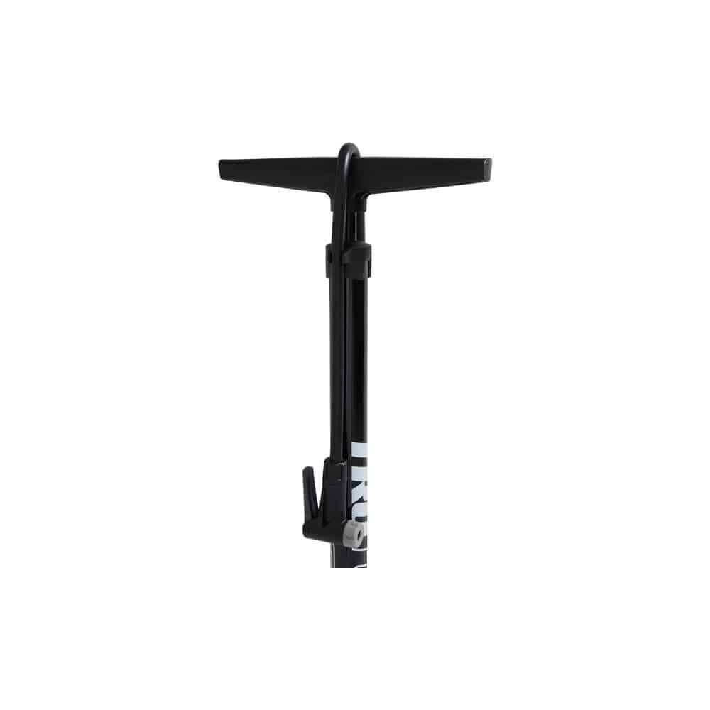 Truflo Easitrax 4 floor pump with auto-select head and pressure gauge for bike tires and sports equipment inflation.