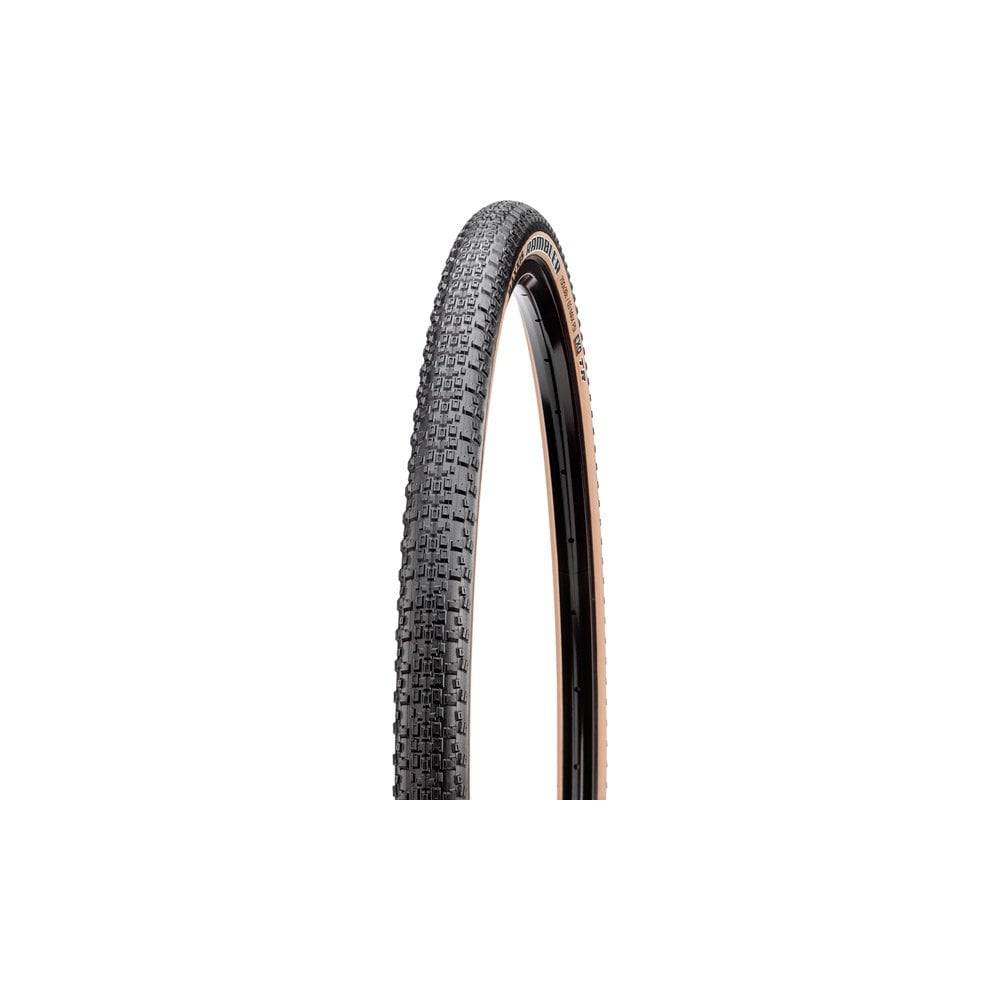 Maxxis Rambler tubeless ready mountain bike tire with EXO protection for hardpack trail riding, showcasing rugged tread pattern.
