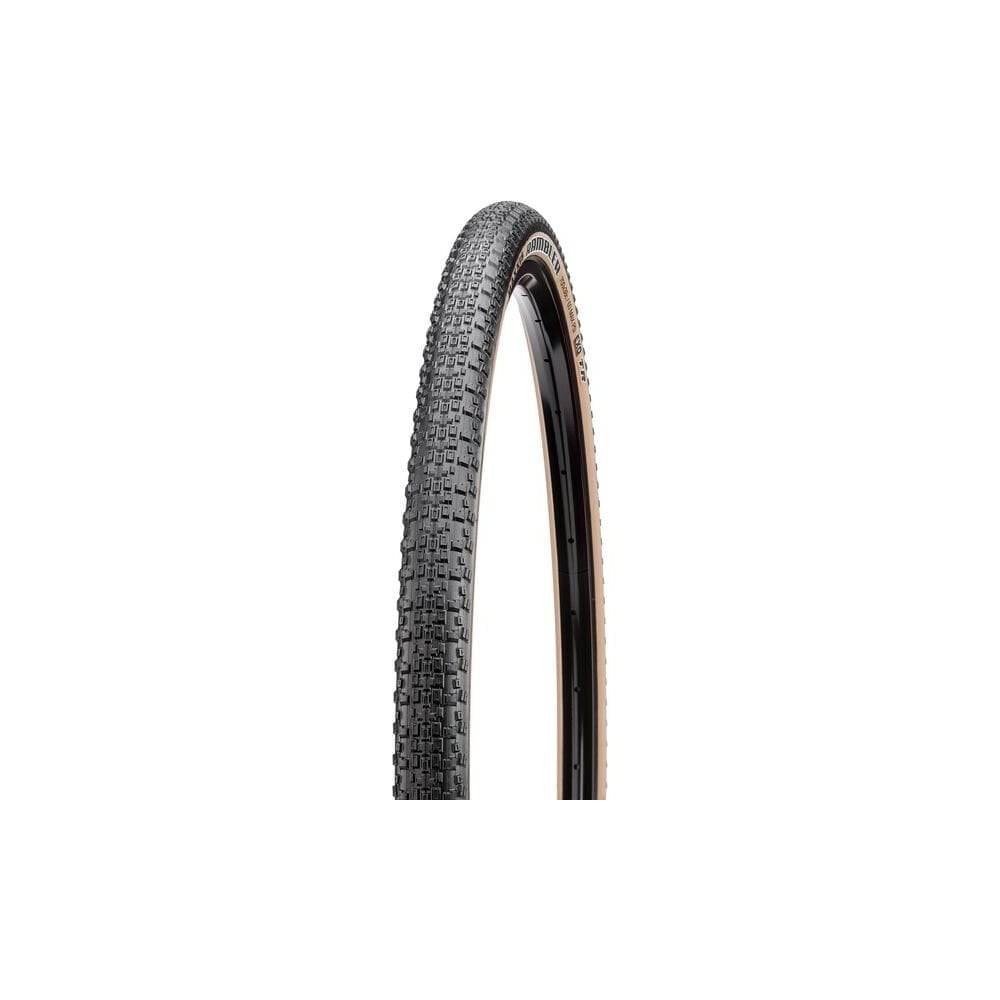 Maxxis Rambler tubeless ready mountain bike tyre with EXO protection for hardpack trail riding, shown mounted on a bike wheel.