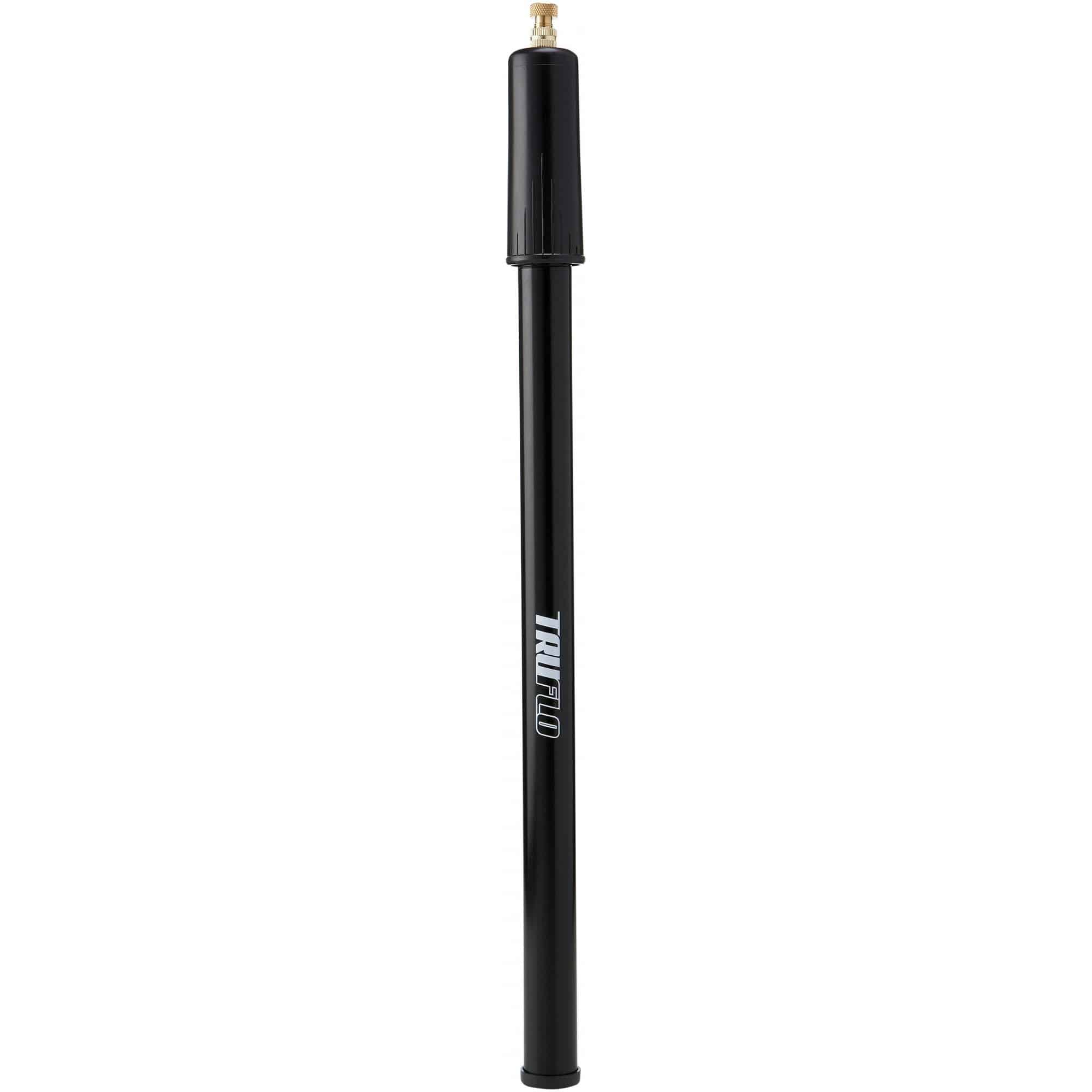 Truflo bike hand pump with Presta and Schrader valve connectors for inflating bike tires.