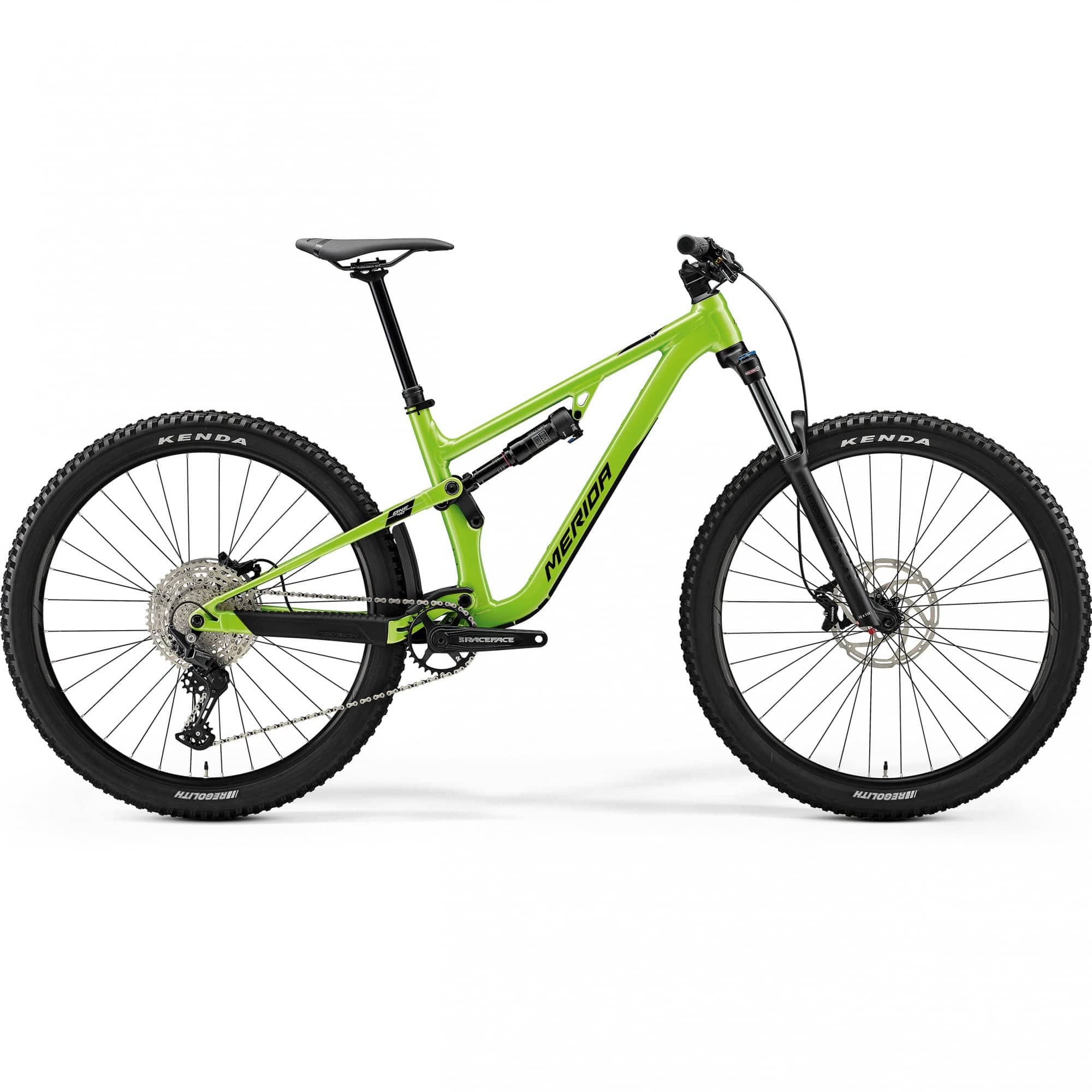 Merida One-Forty 400 mountain bike with Shimano Deore 11-speed gearing, featuring a black frame and suspension fork.