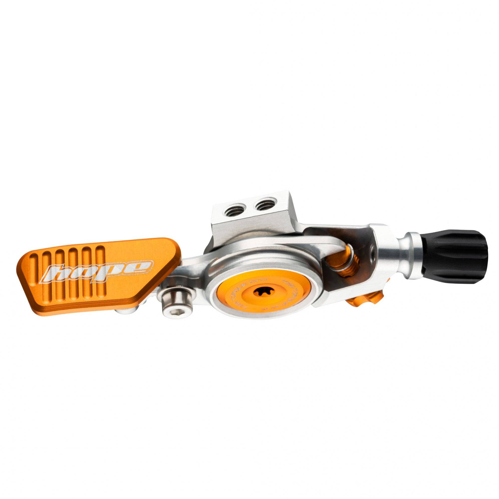Hope CNC machined dropper lever for dropper posts, adjustable reach, bike component with precision metal finish.