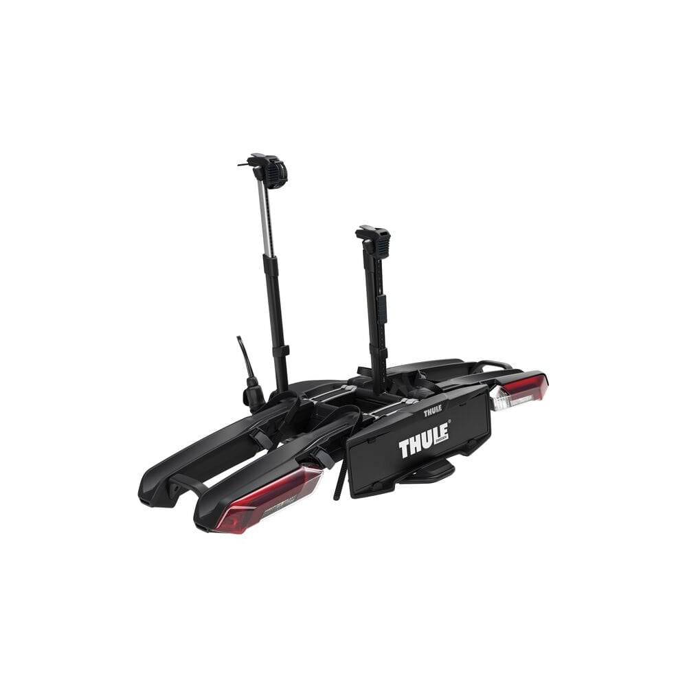 Thule Epos 2-bike towball carrier with 13-pin connector, designed for secure bike transport on vehicle hitch.