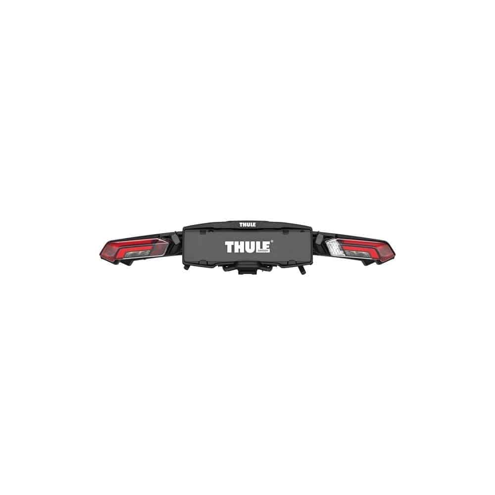 Thule Epos 2-bike towball carrier with 13-pin connector, designed for safe bike transport on vehicle hitch.