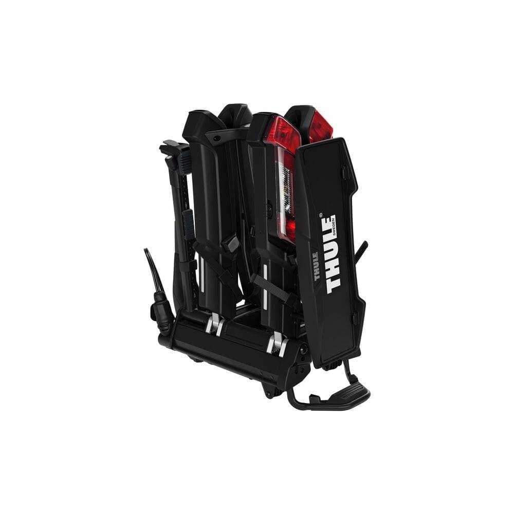 Thule Epos 2-Bike towball carrier with 13-pin connector, designed for safe bike transport on vehicle hitch receiver.