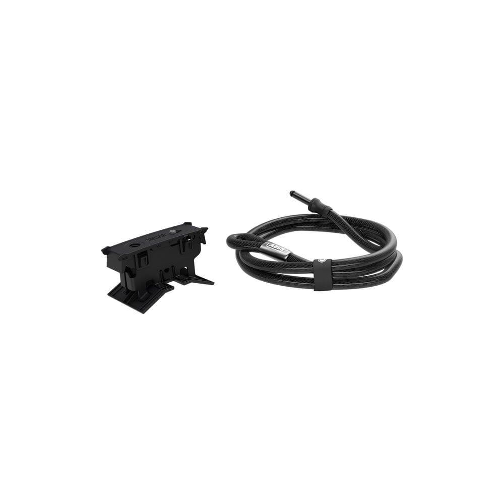 Thule 978500 high-grade lock with Abus cable for Epos and Easy Fold 3 bike racks, showing the lock and cable coiled.