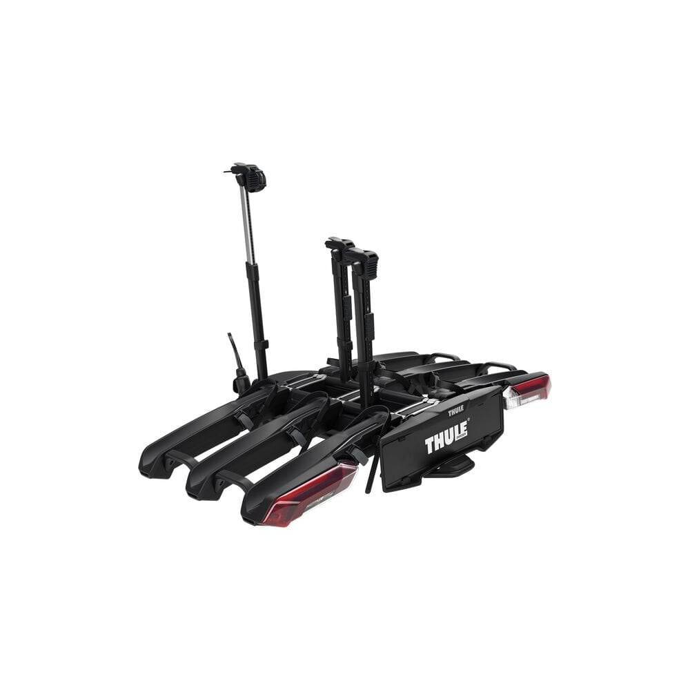 Thule Epos 3-bike towball carrier with 13-pin connector for secure bike transport on vehicle hitch.