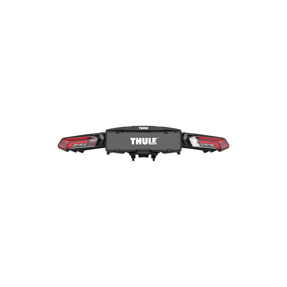 Thule Epos 3-bike towball carrier with 13-pin connector, designed for secure transport of bicycles on vehicle hitch.
