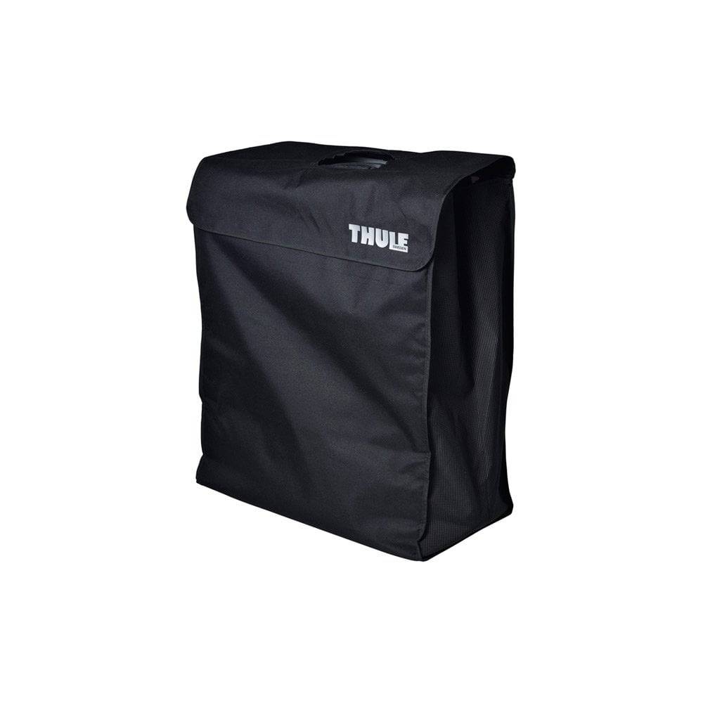 Thule Epos 3-bike rack carrying bag showing durable black storage case with handles for transport and protection of bike rack accessories.