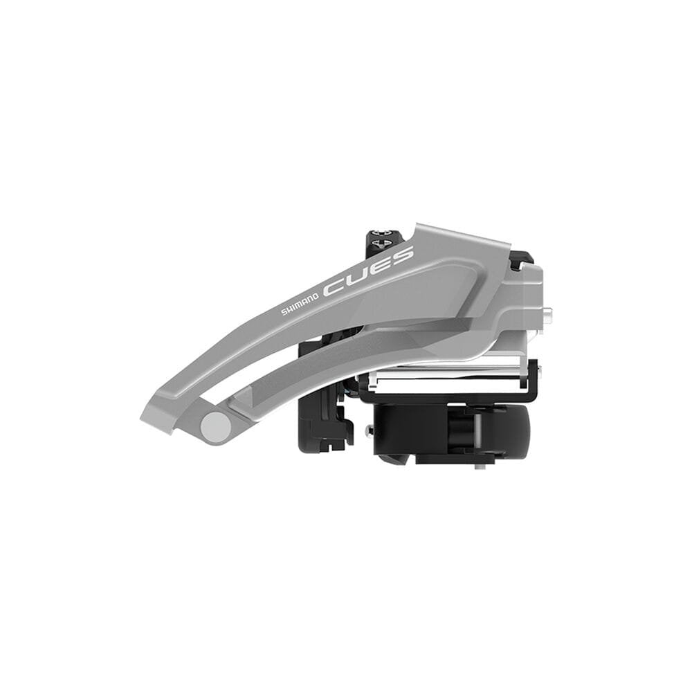 Shimano CUES FD-U4010-L 9-speed double front derailleur with low clamp and top swing for road bicycle components.