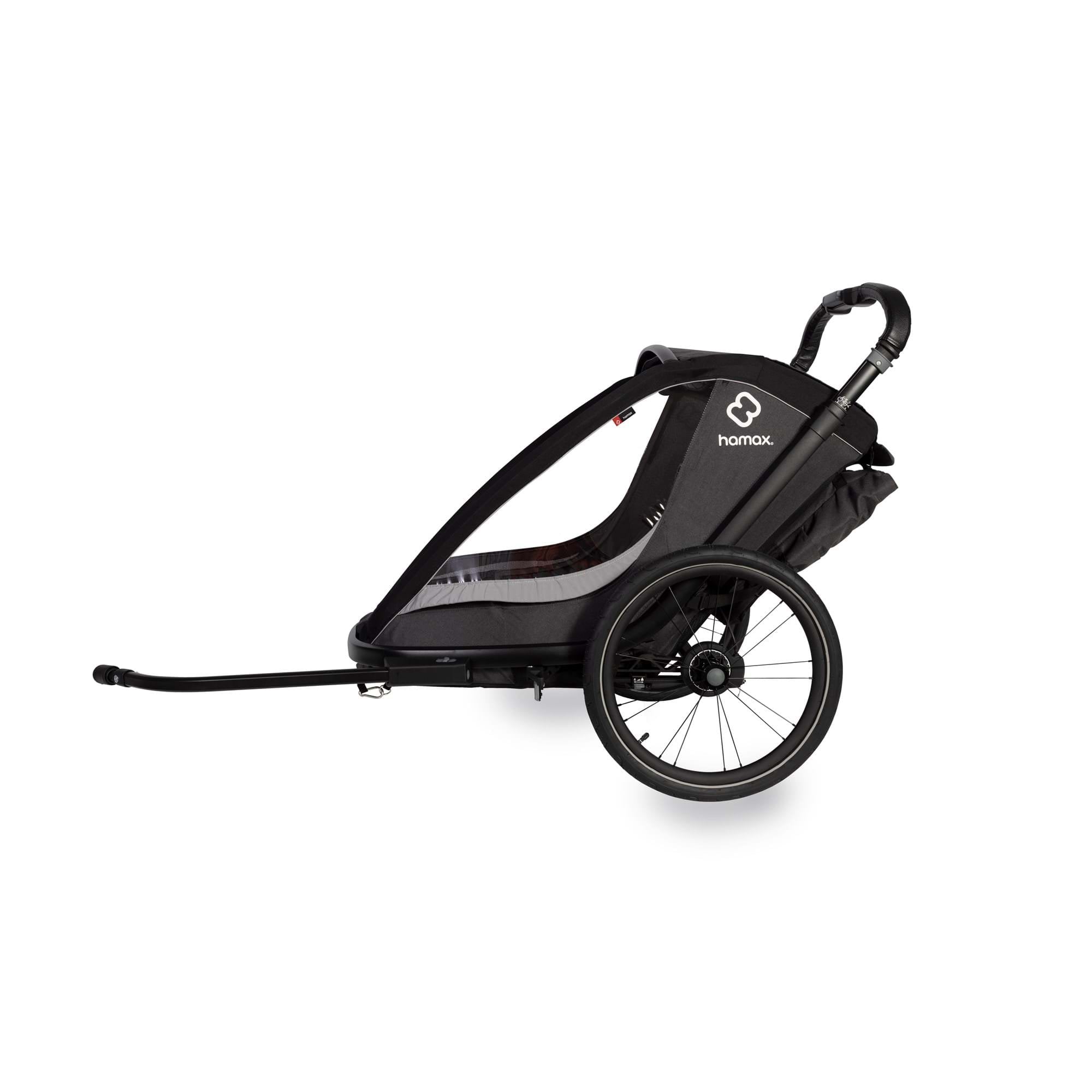 Hamax Cocoon Twin child bike trailer and stroller with brake, featuring adjustable seating and durable frame for active families.