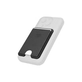 Quad Lock MAG Wallet attached to a smartphone, secure card holder with tap-to-pay compatibility, designed for mobile accessories.
