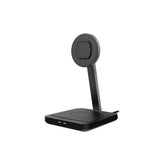 Quad Lock MAG Dual Desktop Wireless Charger for fast charging two devices, shown with charging pads and sleek design.