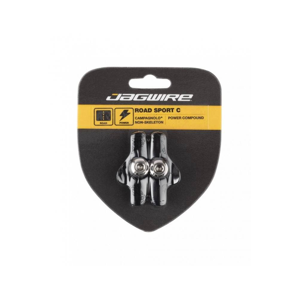 Jagwire Road Sport C brake pads for SRAM, Shimano, and Campagnolo caliper brakes, black, close-up of component details