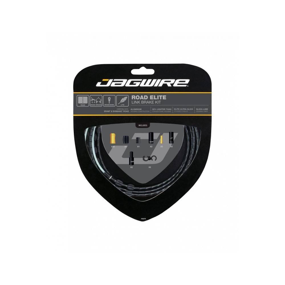 Jagwire Elite Link road bike brake cable kit with aluminum link housing, including cables and housing for bicycle braking system.