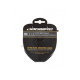 Jagwire Elite Ultra-Slick Shimano gear shift cable showing smooth, low-friction cable with branded packaging and packaging label visible.