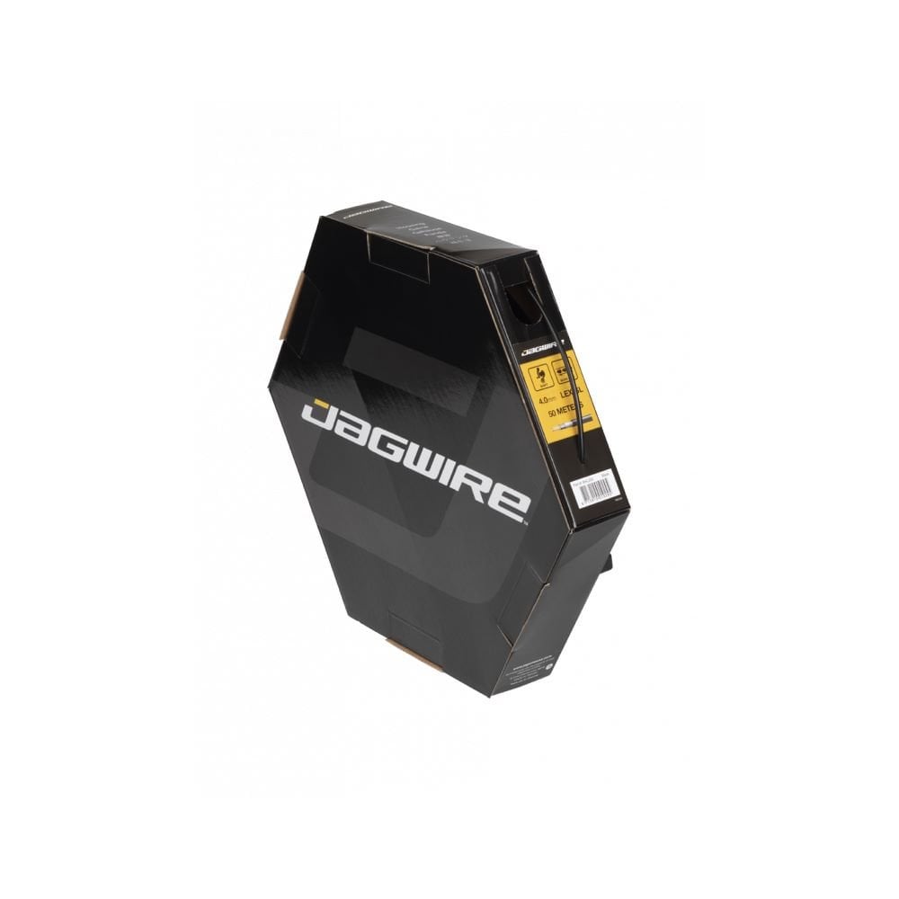 Jagwire 4mm Slick-Lube black shift housing for smooth gear shifting, shown coiled in a 50m roll, suitable for bicycle components.