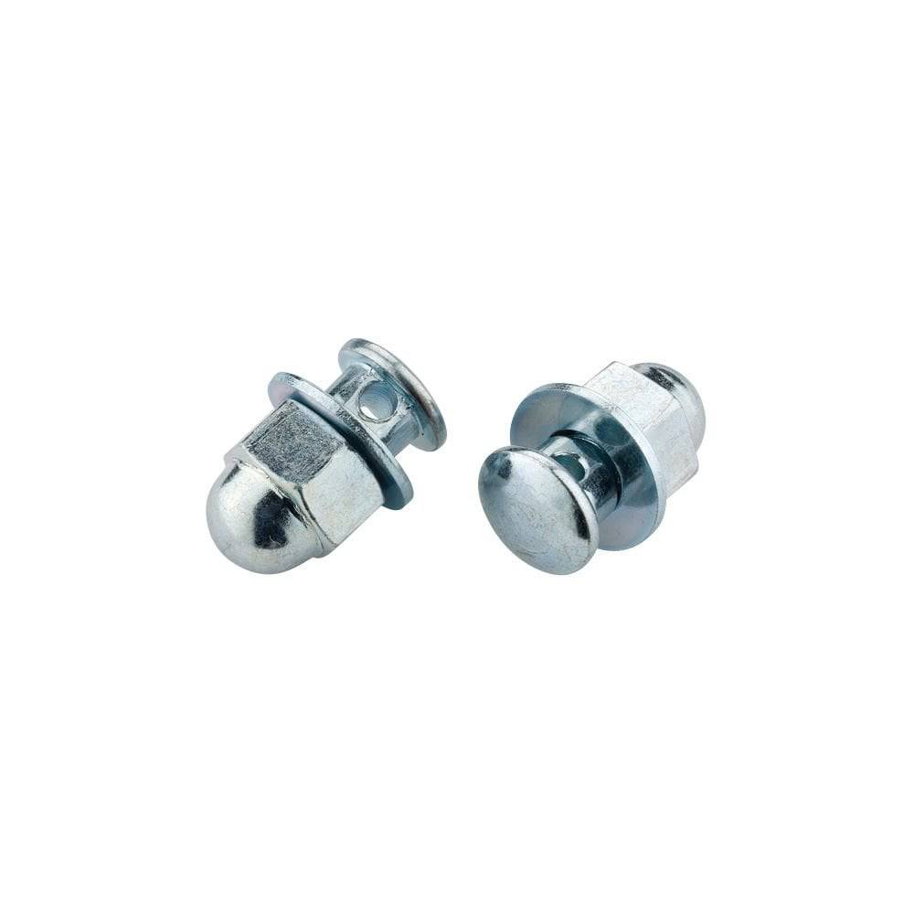 Jagwire 6mm steel anchor bolts for bike brake and gear cables, silver, 25-pack, close-up of assembled components