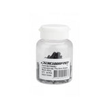 Jagwire Alloy Black Lined End Caps for 5mm brake cables, 50-pack, bicycle component protection and cable management.