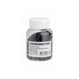 Black Jagwire 4mm shift cable open end caps for derailleur, plastic components, 100-pack for bicycle gear shifting.