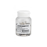 Set of 100 silver Jagwire open end caps for brake and road cable stops, 5mm to 4mm brass components for bicycle brakes.