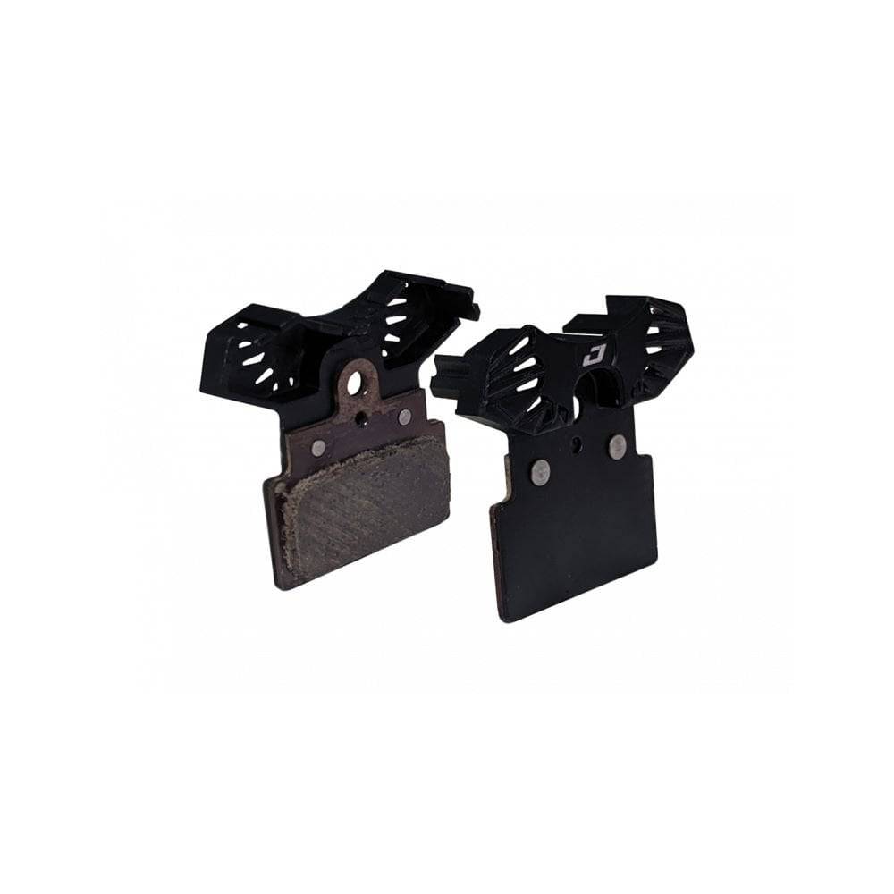 Jagwire Elite cooling disc brake pads for Shimano MTB, black, durable components designed for older mountain bike models.