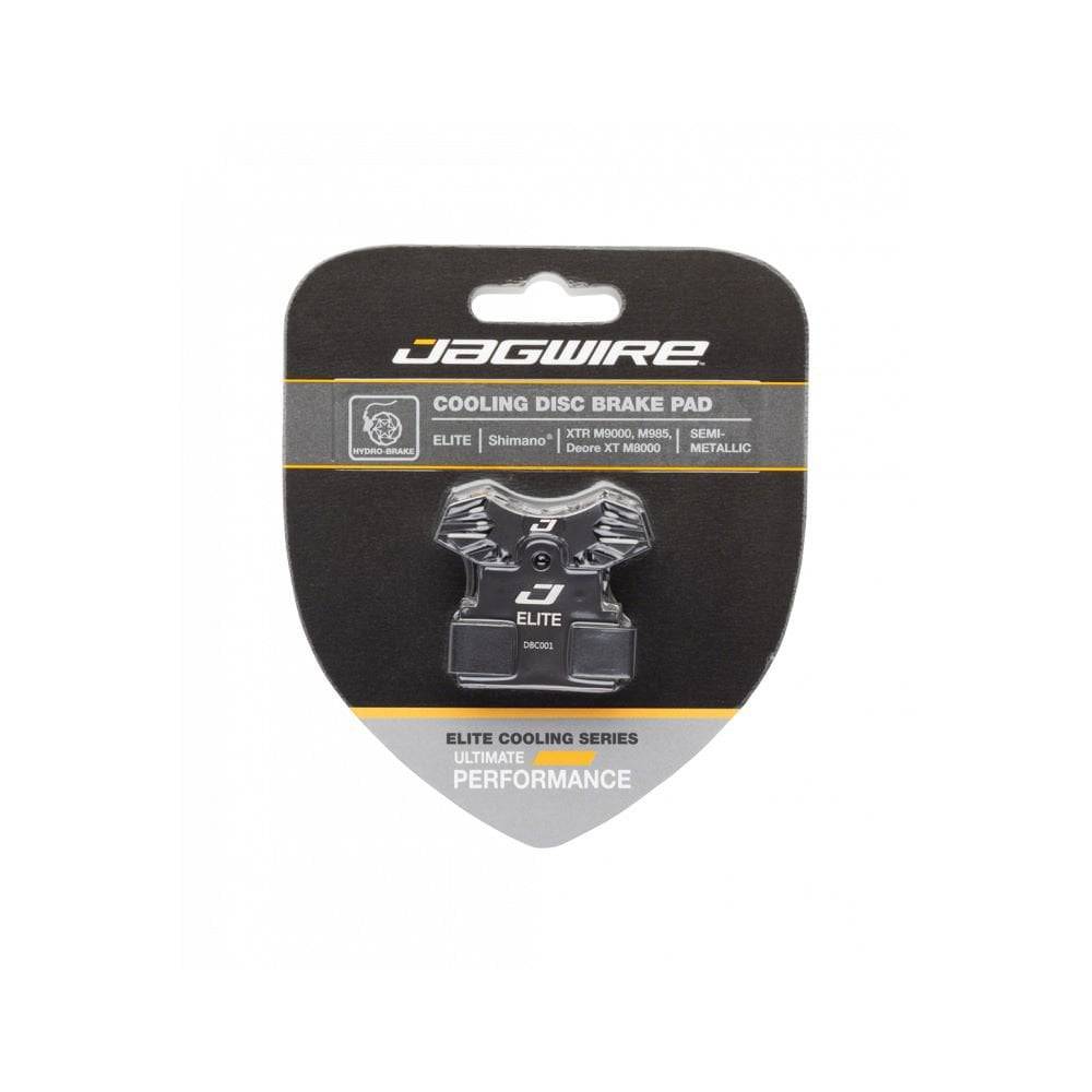 Jagwire Elite Cooling disc brake pads for Shimano MTB, black, designed for older models, showing the brake pad components.