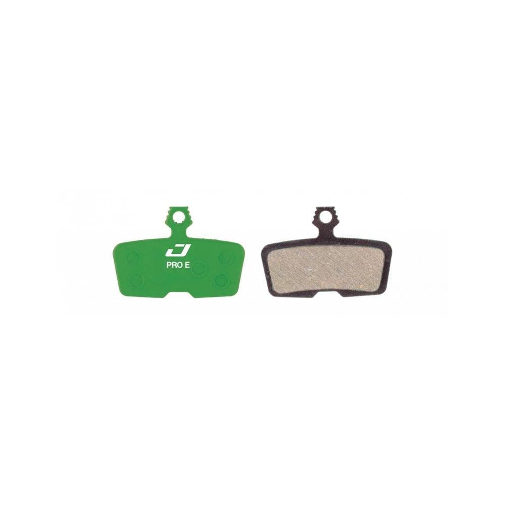 Jagwire Pro E-Bike disc brake pads for SRAM Code Green Pro and Guide RE systems, shown in close-up view.