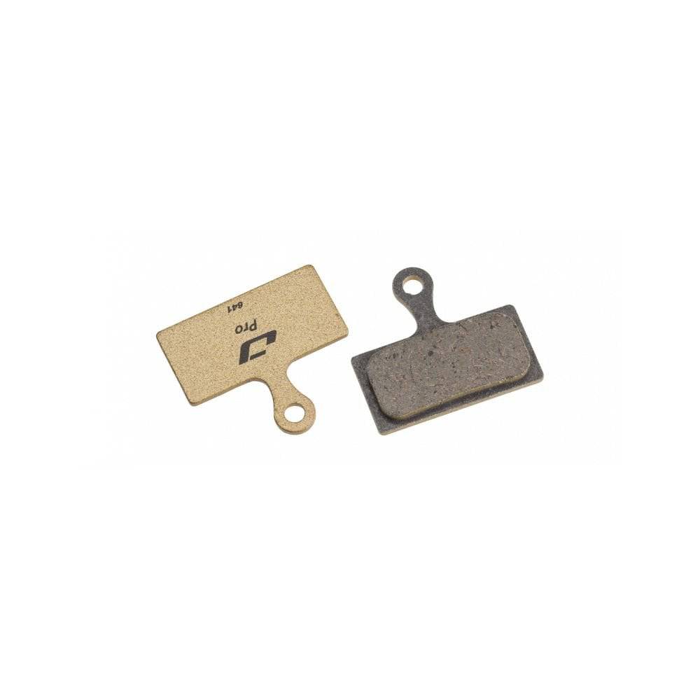 Jagwire Pro semi-metallic disc brake pads for Shimano and RideRever Cargo-D mountain bike brakes, showing the pads and packaging.