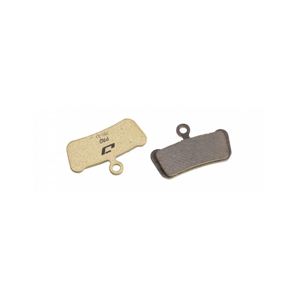 Jagwire Pro semi-metallic disc brake pads for SRAM Guide Gold Pro mountain bike brake system, front view.