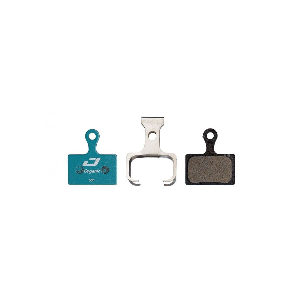Jagwire Sport Organic disc brake pads for Shimano MTB and RideRever Cargo-x, blue components for bicycle braking systems.