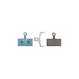 Jagwire Sport Organic disc brake pads for Shimano and RideRever Cargo-D Blue, showing the brake pad components.