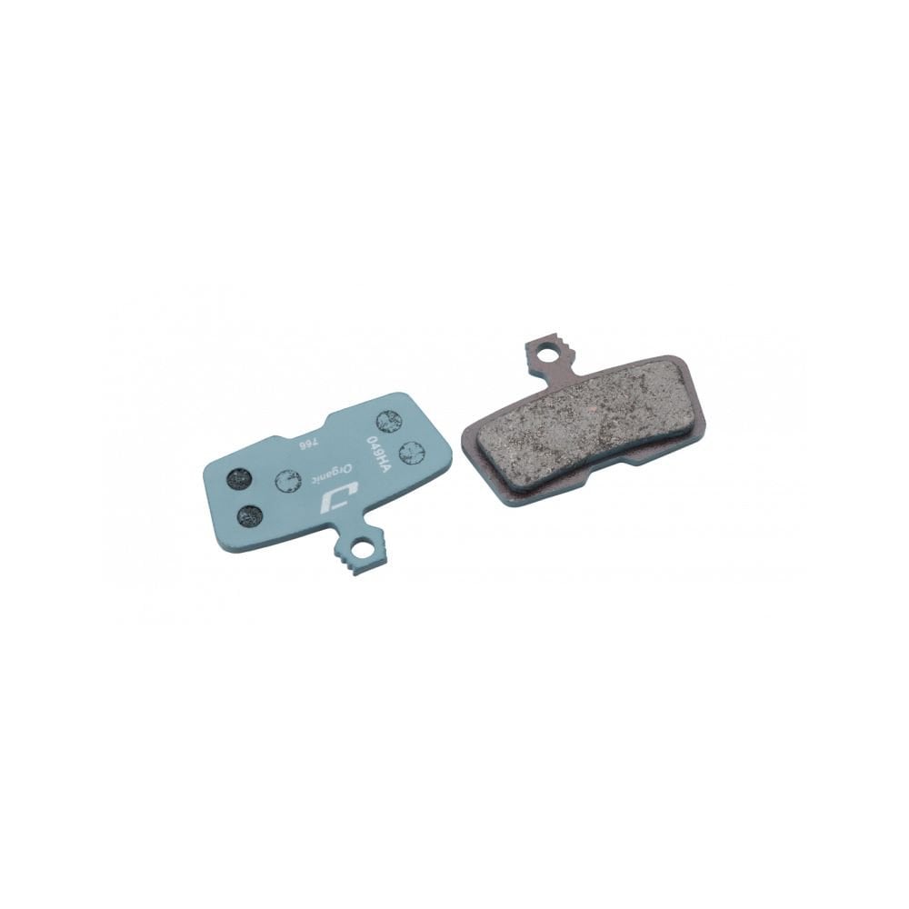 Jagwire Sport Organic disc brake pads for SRAM Code Blue sport brake systems, showing the brake pad components.
