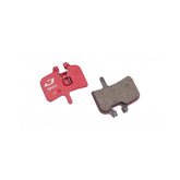 Jagwire Sport semi-metallic disc brake pads for Hayes HFX Red Series mountain bike brakes, close-up view of brake pad components
